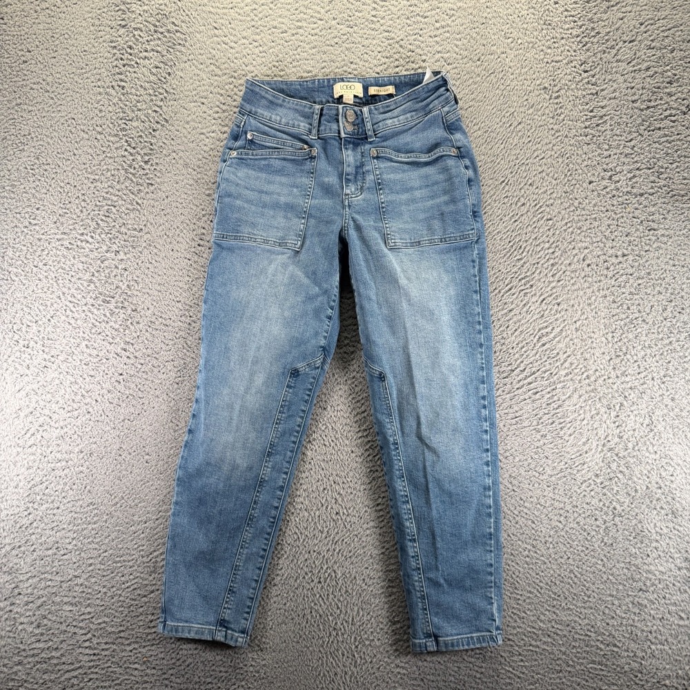 Logo Lori Goldstein Jeans Womens 2P Blue Cotton Denim Straight Leg Faded Stretch